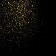 Gold glitter texture on a black background. Golden explosion of confetti. Golden grainy abstract  texture on a black  background. Design element. Vector illustration,eps 10.