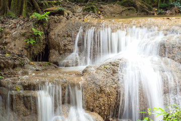 Fototapeta na wymiar Keingkravia waterfall at sangkhlaburi, Kanjanaburi. Thailand