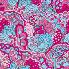 Hand drawn seamless pattern with floral elements. 