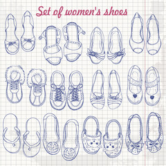 Set of women's shoes on paper