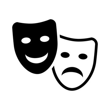 Drama and comedy acting masks flat icon