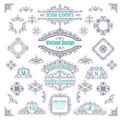 Set of Vintage Vector Line Art Calligraphic Elements .