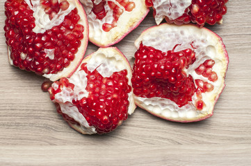The garnet divided into parts on the table.
