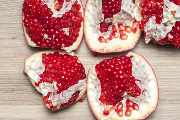 The garnet divided into parts on the table.