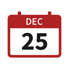 Christmas day holiday on December 25 / 25th calendar flat icon