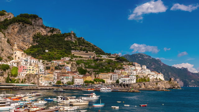 amazing view Sunny day in Amalfi. comune on the Amalfi Coast (Costiera Amalfitana)