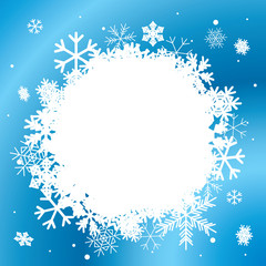blue winter background with white snowflakes - vector