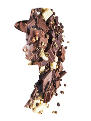 Double exposure of girl wearing hat and broken chocolate bars
