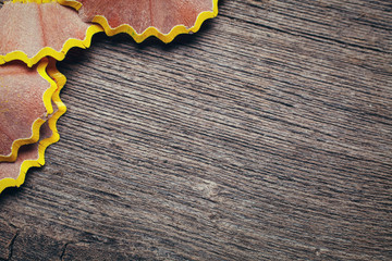 shavings on wooden background