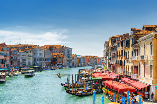 View of the Grand Canal from the Rialto Bridge. Venice, Italy