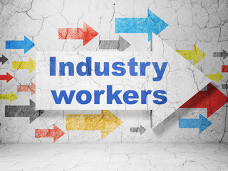Industry concept: arrow with Industry Workers on grunge wall background