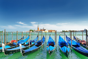 Fototapeta na wymiar View of gondolas on the Venetian Lagoon, Venice, Italy