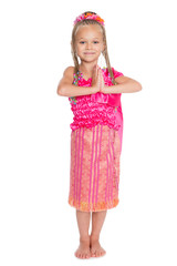 Caucasian girl is dancing Thai dance