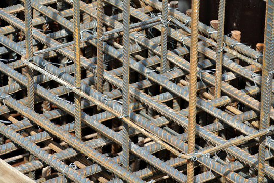 Steel reinforcement bars. Steel rods or bars used to reinforce concrete