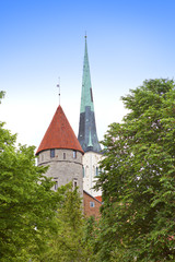 Fototapeta na wymiar St Olaf (Oleviste) Church and medieval tower . Tallinn, Estonia