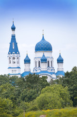 Fototapeta na wymiar Pokrova Bozhiej Materi's orthodox church in Marienburg, Gatchina, Russia..