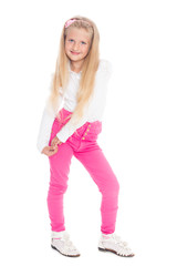 Blond girl in pink jeans