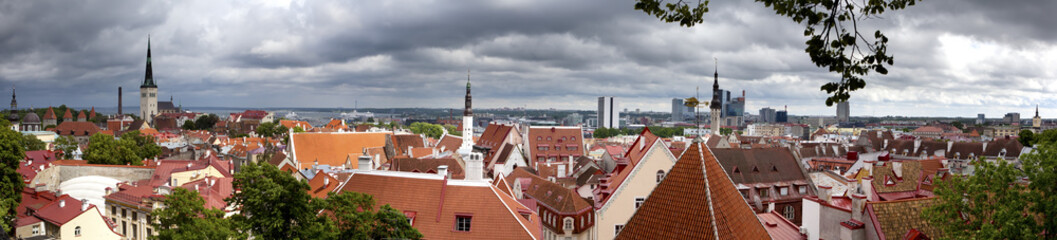 Fototapeta na wymiar City panorama from an observation deck of Old city's roofs. Tallinn. Estonia...