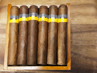 Cuban cigars on  wooden table