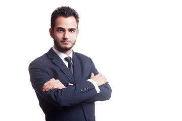 Businessman with crossed arm isolated over white background