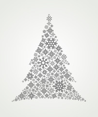Christmas background with Christmas tree made from snowflakes, vector illustration.