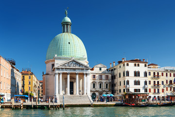 Fototapeta na wymiar The San Simeone Piccolo in Venice (Italy) on blue sky background