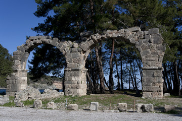 The ruins of the ancient city of Phaselis. Mediterranean Sea. Turkey.