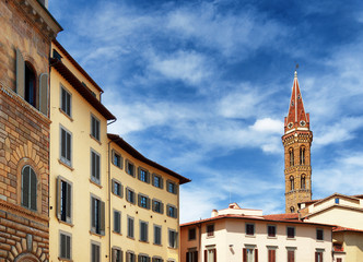 Fototapeta premium View of bell tower of the Badia Fiorentina church in Florence