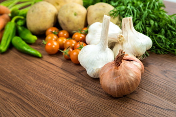 organic vegetables garlic and shallot