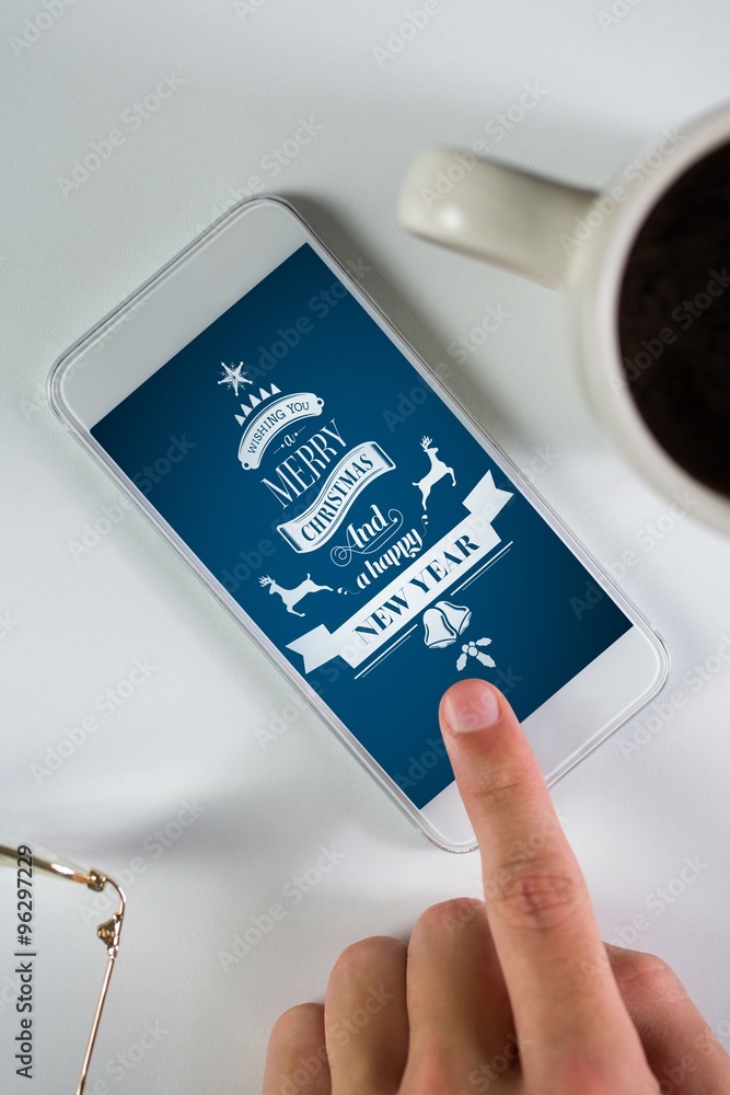 Poster composite image of businessman using smartphone