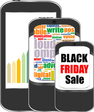 Black friday words on smart phone, Big sale concept. Vector illustration