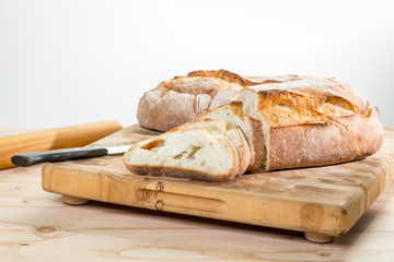 Ciabatta bread on wood board