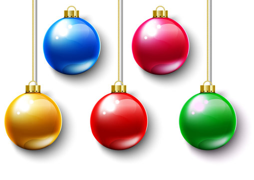 Colorful Ball Christmas Gold Chain Vector Illustration