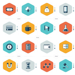 icons 16 in 1 set, red, green, yellow, gray