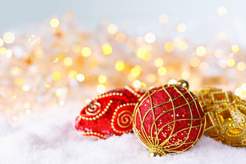 Christmas background  -  Christmas ornaments in snow