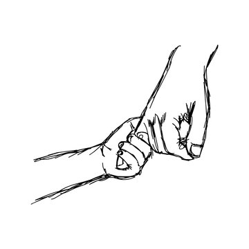 illustration vector doodle hand drawn sketch of parent holds a child's hand