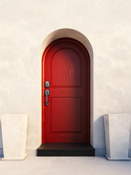 Red british house door