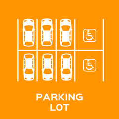 Top View Parking lot design. Many cars parked. Vector Illustration. © masherdraws