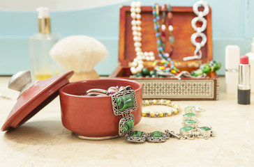 Costume jewelry for women.Closeup of bracelet with agate. 