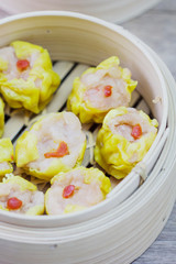 Chinese steamed dimsum in bamboo