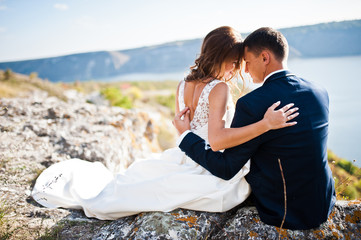 Very sensual and gorgeus wedding couple on the picturesque lands