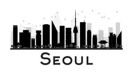 Seoul City skyline black and white silhouette. Some elements have transparency mode different from normal