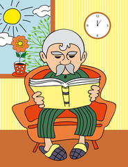 Vector grandfather reading a book