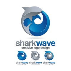 Creative Logo Design of The Sharks On Top Waves
