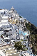 Santorini island landscape of famous Fira village, Greece