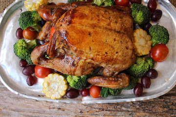 Roasted turkey with vegetables for thanksgiving day