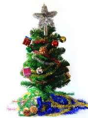 A Pine Tree With Decorations For Christmas Celebration On White Background