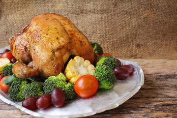 Roasted turkey with vegetables for thanksgiving day