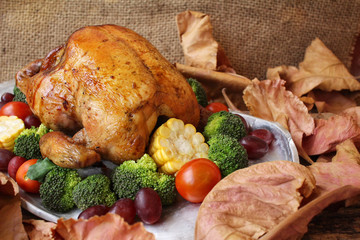 Roasted turkey with vegetables for thanksgiving day
