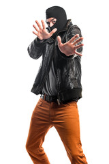 Robber doing surprise gesture